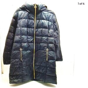 Michael Kors Black Quilted Puffer Coat with Gold Zippers